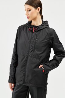 Женский водонепроницаемый плащ с капюшоном и карманами на подкладке River Club, черный