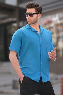 Синяя базовая мужская рубашка с коротким рукавом 5598 MADMEXT