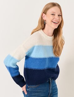 Синий трикотажный свитер в полоску с круглым вырезом и длинными рукавами Jimmy Key