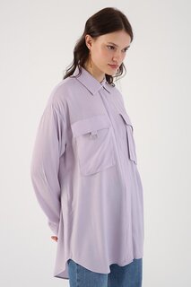 Сиреневая туника-рубашка с нагрудным карманом ALL DAY