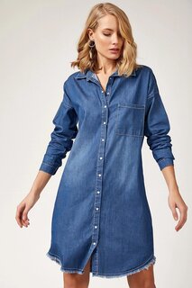 Синяя юбка, джинсовое платье с карманами и кисточками Giens