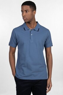 Синяя футболка из пике узкого кроя с воротником-поло TUDORS