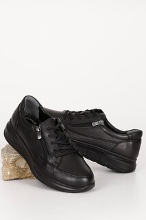 Мужские кроссовки из натуральной кожи с круглым носком на каждый день на шнуровке 42660 GÖNDERİ(R), черный