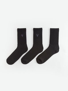 Мужские носки с вышивкой, 3 предмета LCW ACCESSORIES, новый черный
