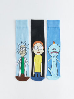 Мужские носки с принтом «Рик и Морти», комплект из 3 предметов LCW ACCESSORIES, окрашенная пряжа смешанного цвета