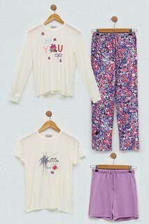 Сиреневый пижамный комплект из 4 предметов You с цветочным принтом For You Kids