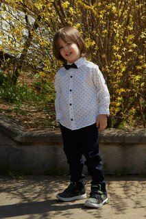 Складная рубашка для мальчика с рукавами и принтом и галстуком-бабочкой Fullamoda, экрю