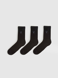 Мужские носки с вышивкой, 3 предмета LCW ACCESSORIES, черный