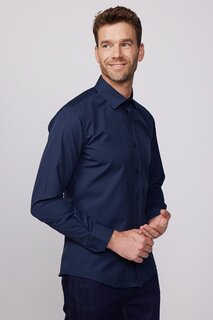 Современная приталенная хлопковая легко гладимая мужская рубашка Добби темно-синего цвета TUDORS, темно-синий