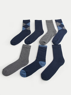 Мужские носки с рисунком, 7 пар LCW ACCESSORIES, окрашенная пряжа смешанного цвета