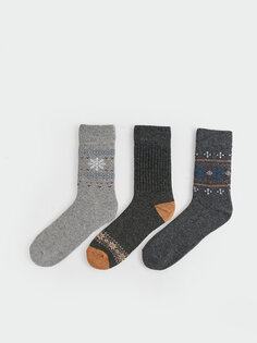 Мужские носки с рисунком, 3 предмета LCW ACCESSORIES, окрашенная пряжа смешанного цвета