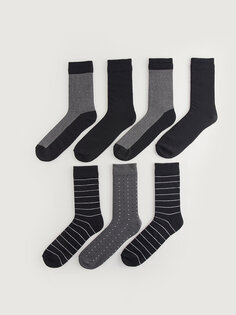Мужские носки с рисунком, 7 пар LCW ACCESSORIES, окрашенная пряжа смешанного цвета