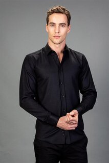 Современная приталенная хлопковая мужская черная рубашка Добби, которую легко гладить TUDORS, черный