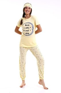 Женский пижамный комплект Keep Calm с короткими рукавами и принтом и лентой для сна CALİMERA MODA