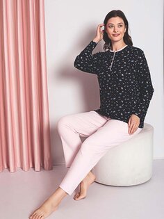 Женский пижамный комплект для мамы, топ с тремя пуговицами, хлопок с хрустящим узором, сезонный W30022257 ahengim, пудрово-розовый