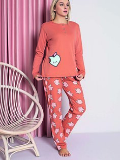 Женский пижамный комплект Young Interlock, хлопок с рисунком яблока, сезонный W20472254 ahengim, плитка