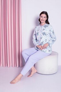 Женский пижамный комплект для мамы, топ с тремя пуговицами, цветочный узор, хлопок, сезонный W30032258 ahengim, сирень