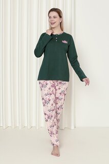 Женский пижамный комплект из одного джерси с длинным рукавом и цветочным принтом из хлопка, сезонный W20242241 ahengim, хаки