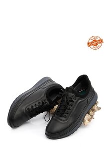 Мужские повседневные кроссовки из натуральной кожи на гелевой подошве со шнуровкой 01909 GÖNDERİ(R), черный