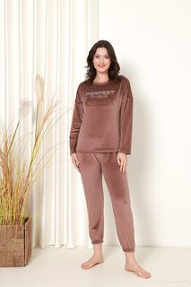 Женский пижамный комплект из французского бархата с идеальным принтом и эластичными штанинами, сезонный W20532288 ahengim, коричневый
