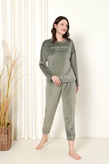 Женский пижамный комплект из французского бархата с идеальным принтом и эластичными штанинами, сезонный W20532288 ahengim, зеленый