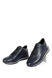 Мужские повседневные кроссовки из натуральной кожи на шнуровке 01333 GÖNDERİ(R), темно-синий