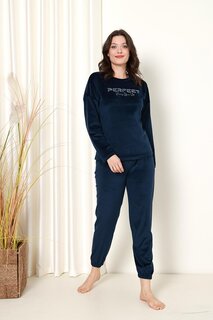 Женский пижамный комплект из французского бархата с идеальным принтом и эластичными штанинами, сезонный W20532288 ahengim, темно-синий