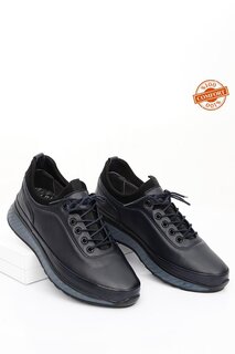 Мужские повседневные кроссовки из натуральной кожи на гелевой подошве со шнуровкой 01909 GÖNDERİ(R), темно-синий