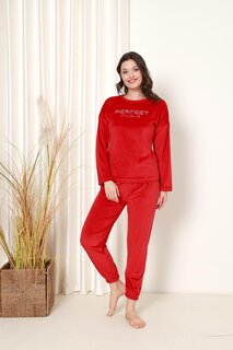 Женский пижамный комплект из французского бархата с идеальным принтом и эластичными штанинами, сезонный W20532288 ahengim, красный