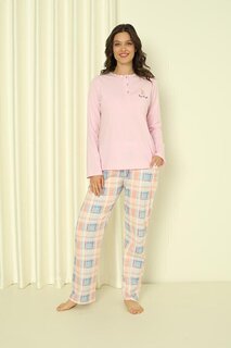 Женский пижамный комплект из одного джерси с длинным рукавом в клетку из хлопка, сезонный W20302244 ahengim, розовый