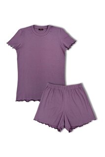Женский пижамный комплект из хлопкового вельвета с шортами с короткими рукавами HNX, темно фиолетовый