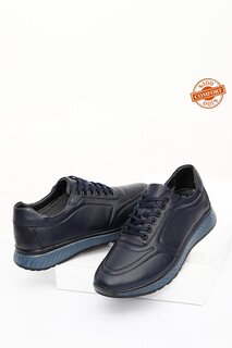 Мужские повседневные кроссовки из натуральной кожи на гелевой подошве со шнуровкой 01251 GÖNDERİ(R), темно-синий