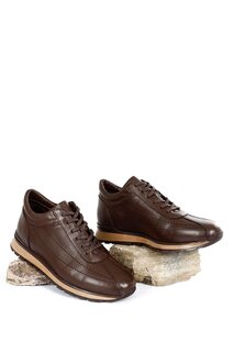 Мужские повседневные кроссовки из натуральной кожи на шнуровке 01333 GÖNDERİ(R), коричневый