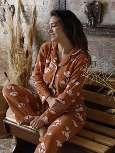 Женский пижамный комплект с воротником рубашки SUDE, лосось