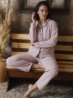 Женский пижамный комплект с воротником рубашки SUDE, розовый