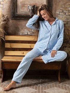 Женский пижамный комплект с воротником рубашки SUDE, синий