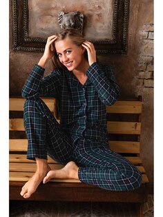 Женский пижамный комплект с воротником рубашки SUDE, зеленый