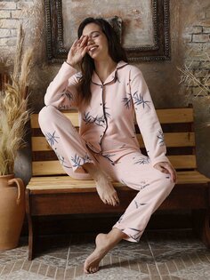 Женский пижамный комплект с воротником рубашки SUDE, розовый