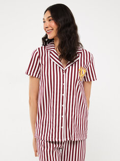 Женский пижамный комплект с воротником рубашки в полоску и короткими рукавами LCW DREAM