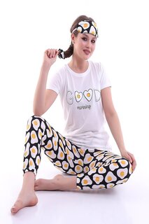 Женский пижамный комплект с короткими рукавами и принтом Good Morning с белой лентой для сна CALİMERA MODA