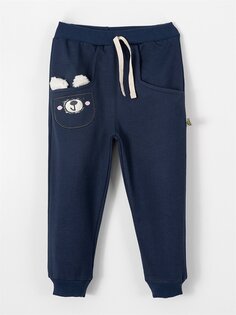 Спортивные брюки для девочек с принтом и эластичной резинкой на талии Mışıl Kids, темно-синий