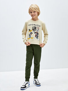 Спортивные брюки-джоггеры с принтом и эластичной резинкой на талии для мальчиков LCW Kids, средне-зеленый
