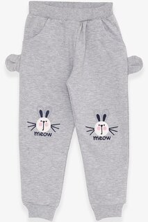 Спортивные штаны для девочек светло-серого цвета с вышивкой кролика (1–4 года) Breeze