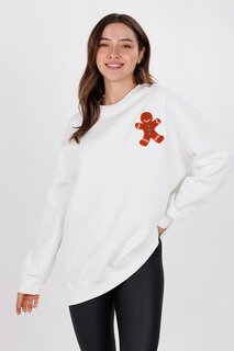 Женский свитер цвета экрю спереди и сзади Cookie Man Suzeneli с круглым вырезом ECROU