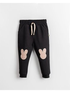 Спортивные штаны для маленьких девочек с принтом и эластичной резинкой на талии Mışıl Kids, черный