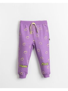 Спортивные штаны для маленьких девочек с принтом и эластичной резинкой на талии Mışıl Kids, фиолетовый
