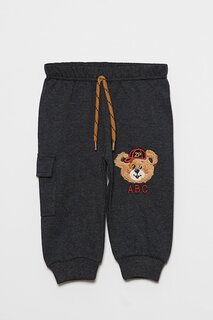 Спортивные штаны для маленьких мальчиков с карманами и принтом медведя JackandRoy, темно-серый