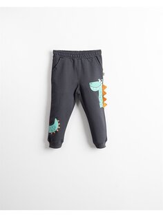 Спортивные штаны для маленьких мальчиков с принтом и эластичной резинкой на талии Mışıl Kids, дымчато-серый