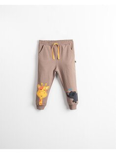 Спортивные штаны для маленьких мальчиков с принтом и эластичной резинкой на талии Mışıl Kids, коричневый