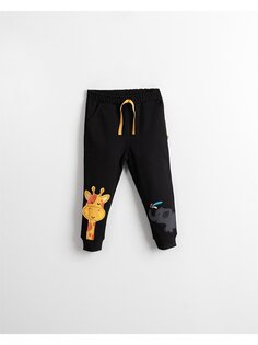 Спортивные штаны для маленьких мальчиков с принтом и эластичной резинкой на талии Mışıl Kids, черный